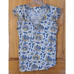 Lucky Brand Los Angeles Shirt Women's Small Ruffle Floral Bohemian Festival Boho